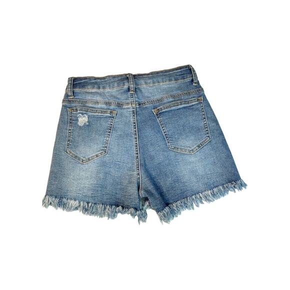 PUDR JEANS Distressed Lace Denim Bootie Shorts Blue Black Juniors Size S - Picture 2 of 13